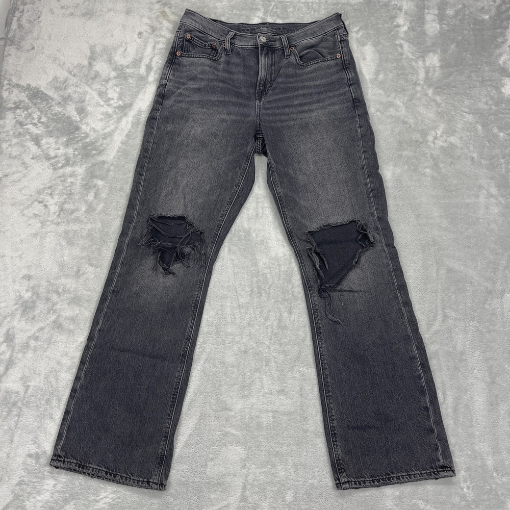 Vtg American Eagle Jeans Women 4S (30x29) Black Denim Distressed 90s Bootcut Leg
